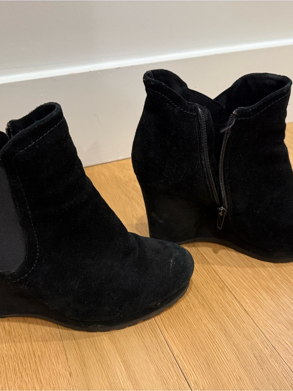 Women's Black Suede Wedge Booties